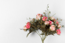 Beautiful  Bouquet  Roses ( Artificial Flowers ) On White Wall
