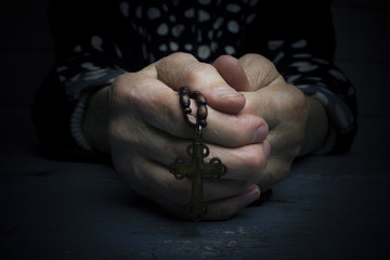 Wall Mural - Grandma hands cross pray