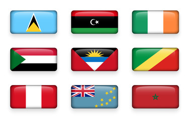 Canvas Print - Set of world flags rectangle buttons ( Saint Lucia . Libya . ireland . Sudan . Antigua and Barbuda . Republic of the Congo . Peru . Tuvalu . Morocco )