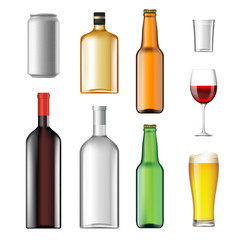 Canvas Print - Bottles with alcoholic drinks isolated on white background. Stoc