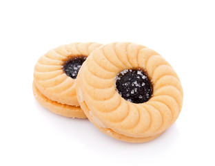 Sandwich biscuits with Blueberries on white background