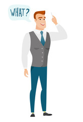 Poster - Businessman with question what in speech bubble