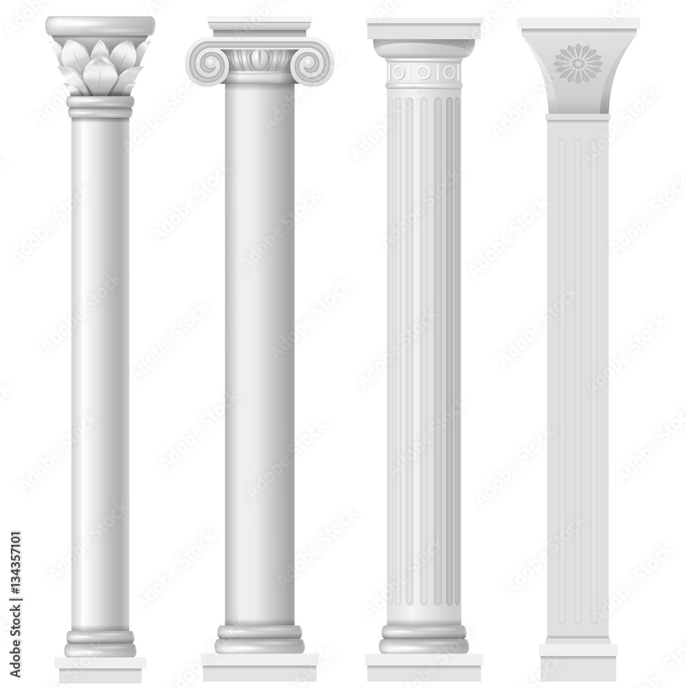 Classic antique white columns in vector graphics - obrazy, fototapety, plakaty 