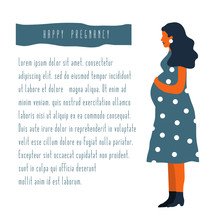 Vector Illustration Of  A Pregnant Woman With The Place For Text. Pregnancy Concept Card Template