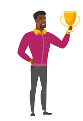 Poster - African-american business man holding a trophy