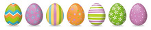Row Of Pastel Colored Easter Eggs Isolated On White Banner