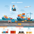 Sea transportation 24 hours logistic infographics. Shipping port