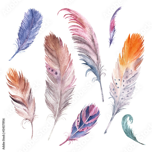 akwarelowe-kolorowe-piora-na-bialym-tle