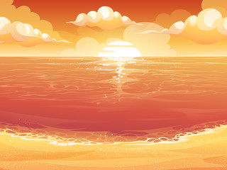 Wall Mural - Crimson sun, sunrise or sunset on the sea