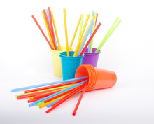 Disposable Colorful Cups And Drinking Straws