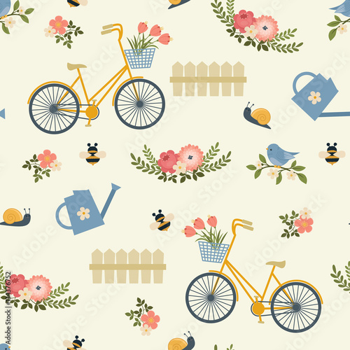 Cotton fabric Spring floral seamless pattern