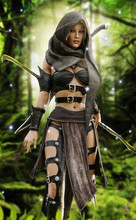 Mysterious Wood Elf Warrior In A Mystical Forest Setting. Fantasy 3d Rendering