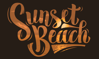 Sunset Beach Brush Script Lettering. Type Design.  Vector Graphi