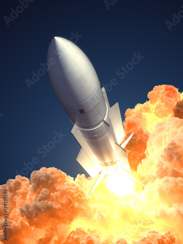 Zdjęcie XXL Start rakiety w chmurach ognia