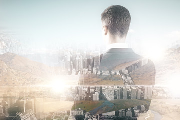 Aufkleber - businessman on city background