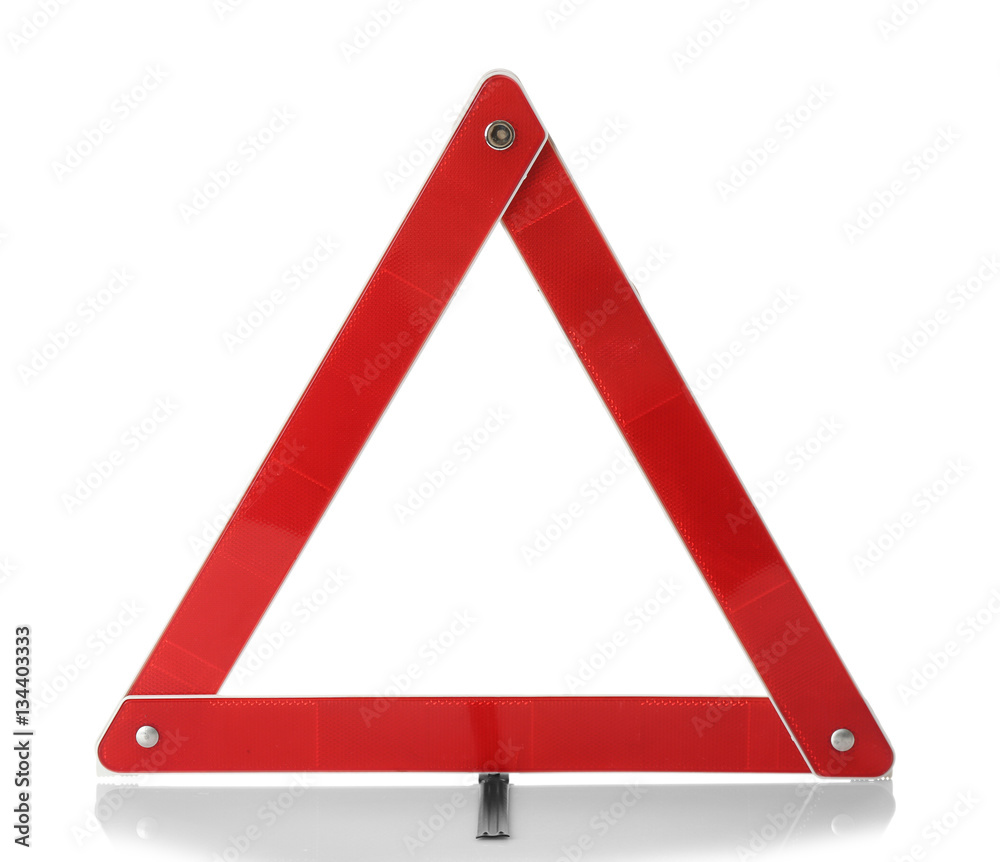 Warning accident traffic sign. Red triangle isolated on white