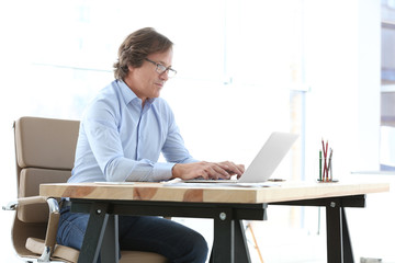 Canvas Print - Mature man working with laptop in office