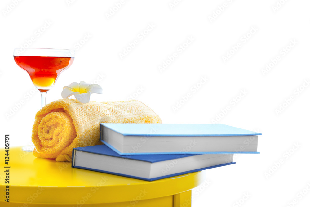 Set for reading at beach. Summer holidays concept