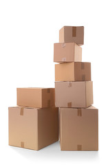 Wall Mural - Cardboard boxes on white background