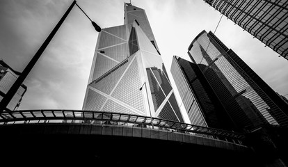 windows of commercial building in Hong Kong with B&W color
