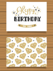 Wall Mural - Happy Birthday Lettering greeting card and its reverse side with an abstract design.