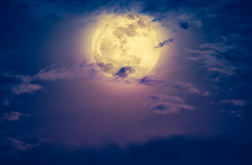 Wall Mural - Nighttime sky with clouds and bright full moon. Vintage effect tone