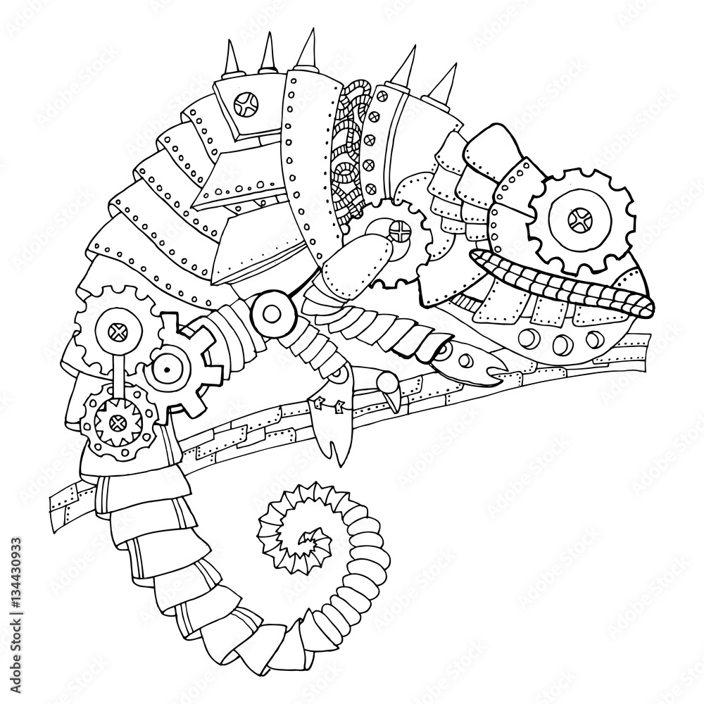 Fototapeta Styl Steampunk Kameleon Kolorowanka Ksiazki Wektor