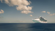 Cruise liner on blue ocean.