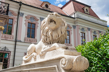 Lion statue at the royal palace in Godollo, Hungary