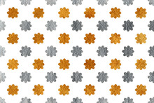 Golden And Silver Flowers On White Background.