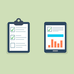 Wall Mural - holding clipboard checklist. notebook and tablet. flat style