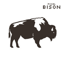 Vector Pixel Art Bison On A White Background. Silhouette Retro Style
