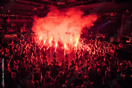 Crowded Dance Floor In Nightclub Big Live Music Show In Club