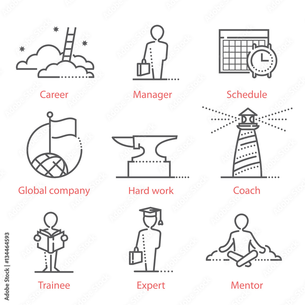 Vector line icons set with Human resources, career and business symbols ...