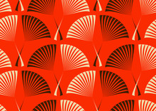 Seamless Tile With A Retro Style Pattern Of Palm Leaves In Red