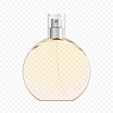 Realistic Transparent Perfume Bottle, Glass Vial, Vector Illustration