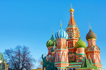 Moscow,Russia,Red square, St. Basil's Cathedral and monument to Minin and Pozharsky