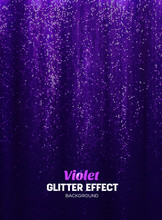 Magic Glitter Background In Purple Color. Poster Backdrop With Shine Elements.