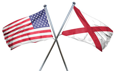 alabama and USA flag, 3D rendering, crossed flags
