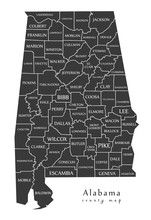Modern Map - Alabama County Map With Labels USA Illustration