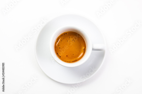 Cuadros en Lienzo top view a cup of fresh espresso coffee, close-up
