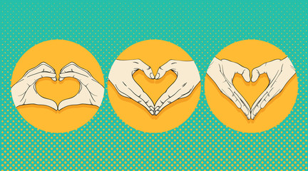 Aufkleber - Human hands with heart sign set