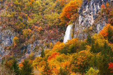 Wall Mural - Periodic incredible waterfall in the autumn mountains