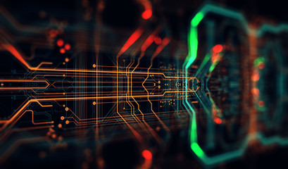 Fototapete - Technology background/Technology background of the abstract computer motherboard, can be used in the description of technological processes, science. Can be used as digital dynamic wallpaper.