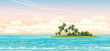 Coconat island in the sea. Vector seascape.