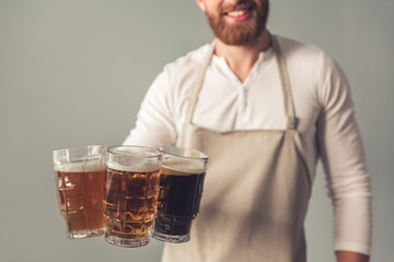 Canvas Print - Handsome bearded waiter