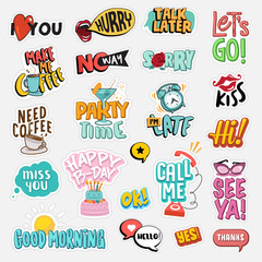 Poster - set of flat design social network stickers. isolated vector illustrations for online communication, 