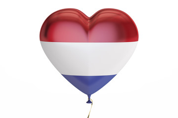 balloon with Netherlands flag in the shape of heart, 3D renderin