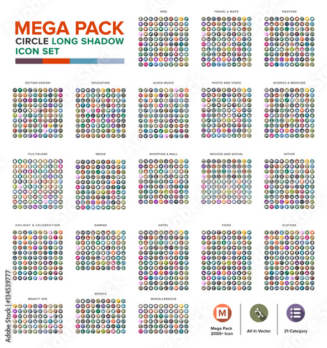 Fotografía Mega Pack Icon set bundle Circle long shadow