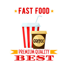 Coffe, soda drink fast food vector isolated icon